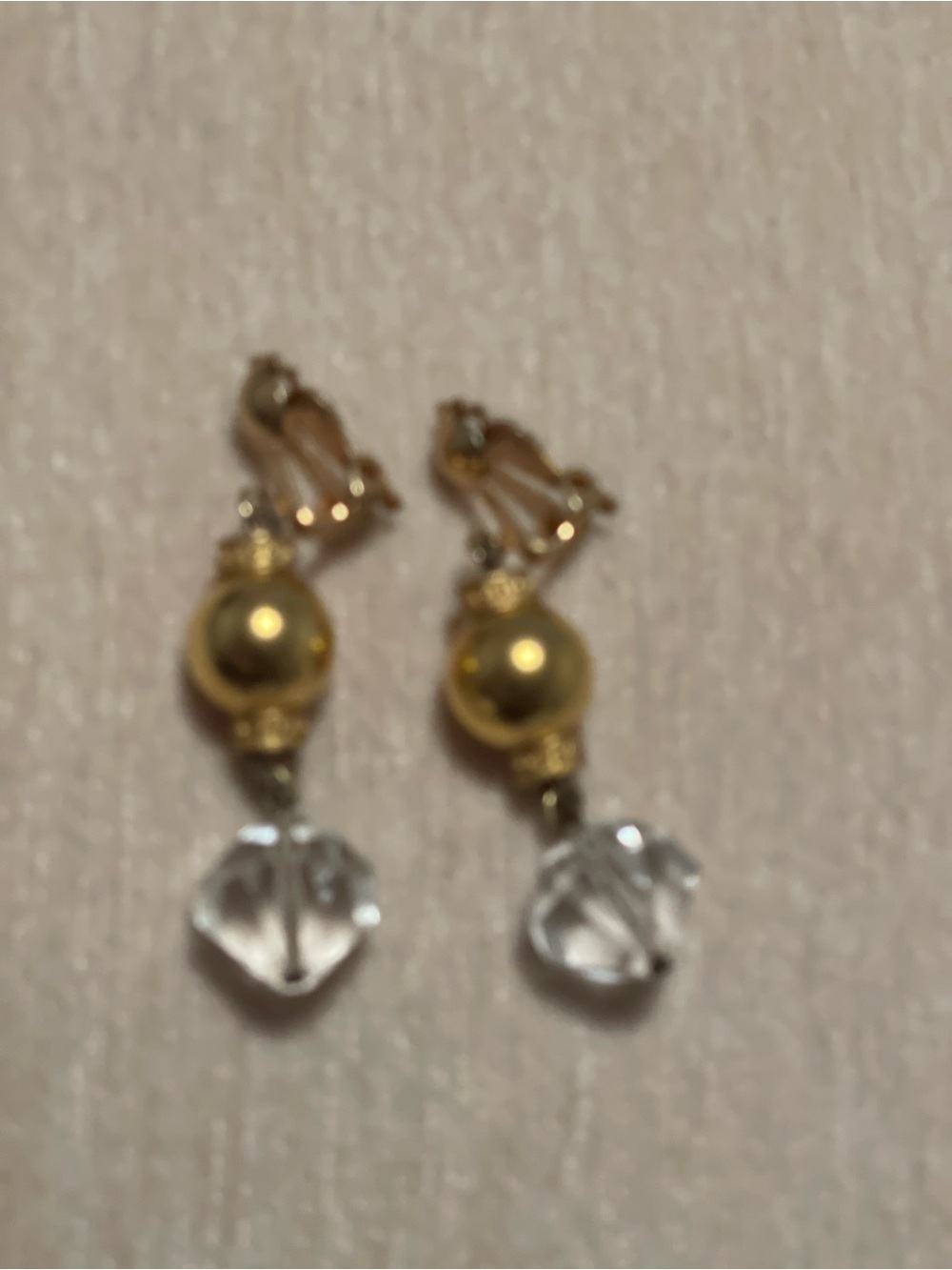 Vintage Yellow Gold and Clear Drop Clip-On Earrings